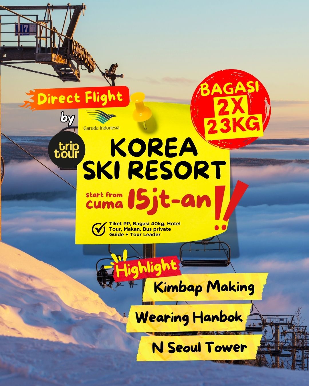 Korea Bonus: N Seoul Tower + Gimbap Making Korea Ski Resort 7 Days By GA